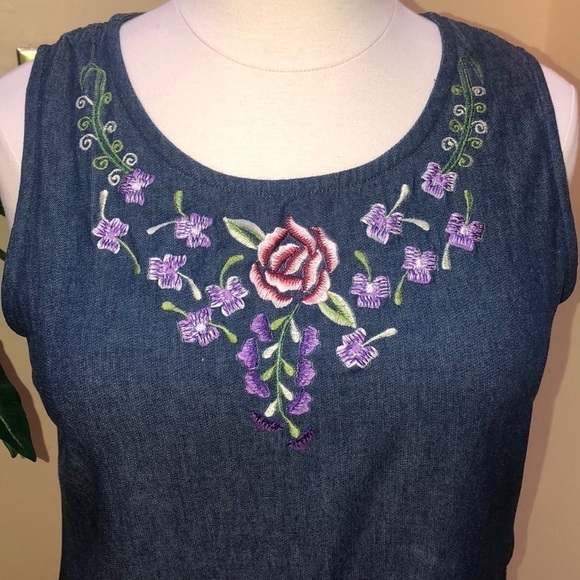 Anthony Richards Women’s Vintage Floral Denim Tunic Blouse Size Large - Picture 5 of 11